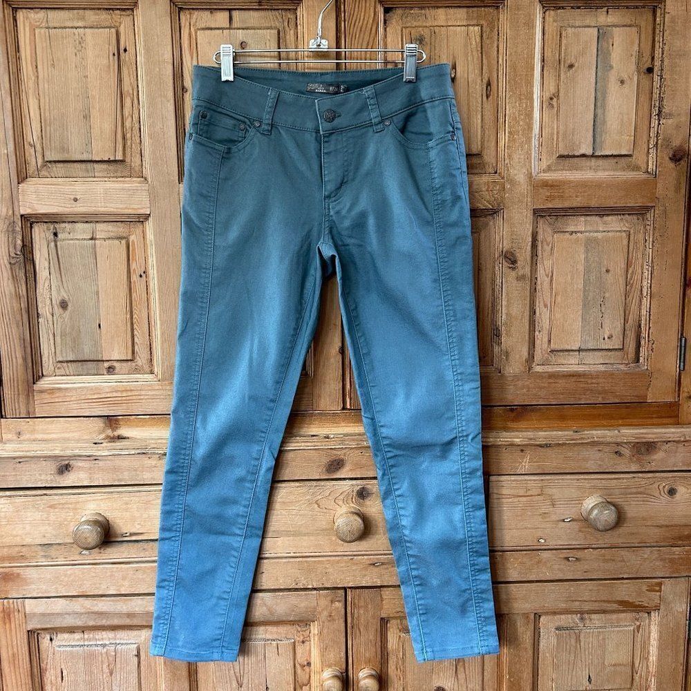 prAna size 6/28 Skinny Leg Cropped Jeans Carlotta Crop Pants Starling Green Blue